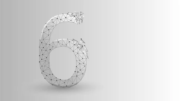 Numéro six Illustration abstraite basse poly 2D composée de points, de lignes et de formes sous forme de planètes, d'étoiles et de l'univers Origami Vector digit 6 wireframe concept . — Image vectorielle