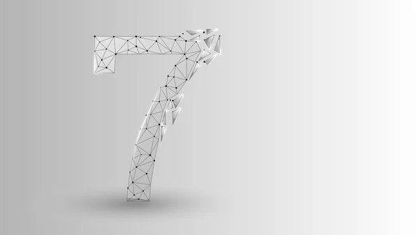 Number seven 2D low poly abstract illustration consisting of points, lines, and shapes in the form of planets, stars and the universe.Origami Raster digit 7 wireframe concept. — Stock Photo, Image