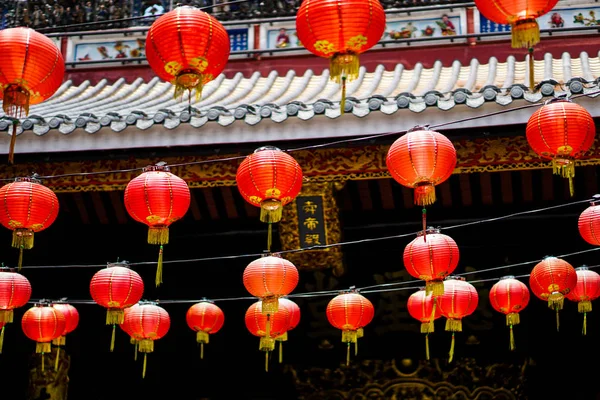 Chinese red lanterns in the afternoon, near the Chinese temple