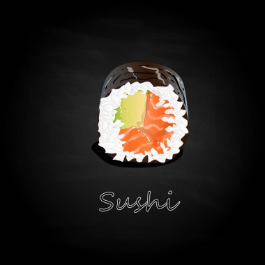 Nigiri suşi illüstrasyon izole koyu arka plan üzerinde