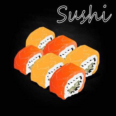 Nigiri suşi illüstrasyon izole koyu arka plan üzerinde. 