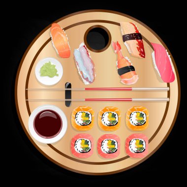 Nigiri şşş SETI illüstrasyon izole. Üstten görünüm.