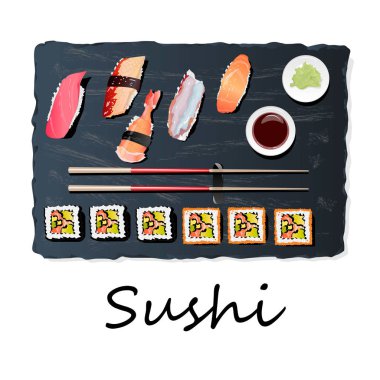 Nigiri şşş SETI illüstrasyon izole. Üstten görünüm.