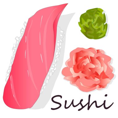 Sushi seti üzerinde beyaz izole. Üstten görünüm.
