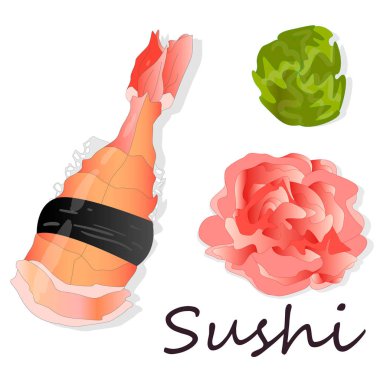 Sushi seti üzerinde beyaz izole. Üstten görünüm.