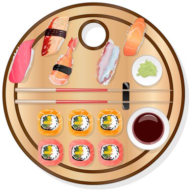 Nigiri şşş SETI illüstrasyon izole. Üstten görünüm.