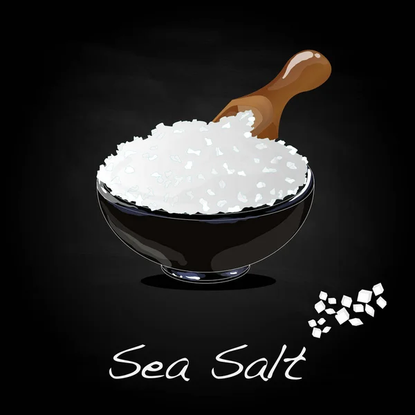 Sea Salt Ceramic Bowl Cooking Spa Isolated Dark Background — Stock Vector