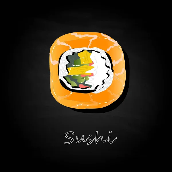 Nigiri Sushi Ilustración Sobre Fondo Oscuro Aislado Vista Superior — Vector de stock