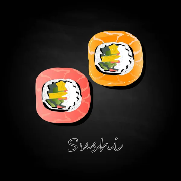 Nigiri Sushi Ilustración Sobre Fondo Oscuro Aislado Vista Superior — Vector de stock