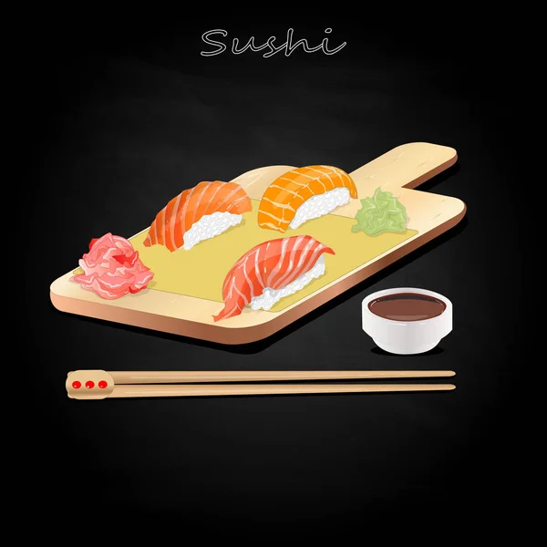 Ilustrasi Sushi Nigiri Pada Latar Belakang Gelap Terisolasi - Stok Vektor