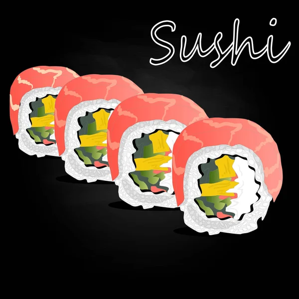 Nigiri suşi illüstrasyon izole koyu arka plan üzerinde. 