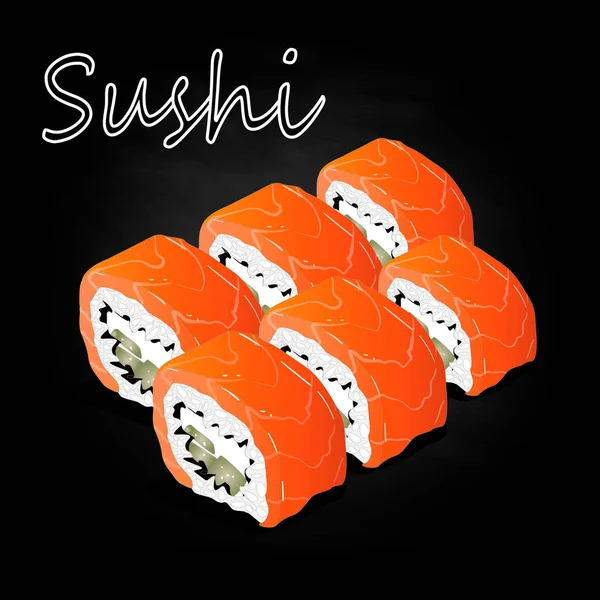 Ilustrasi Sushi Nigiri Pada Latar Belakang Gelap Terisolasi - Stok Vektor