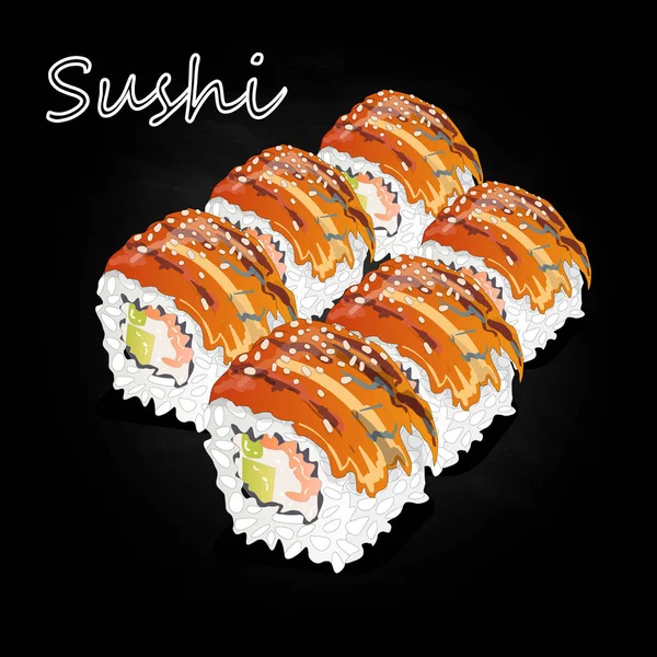 Nigiri Sushi Ilustração Sobre Fundo Escuro Isolado —  Vetores de Stock