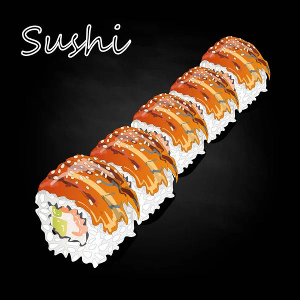 Nigiri suşi illüstrasyon izole koyu arka plan üzerinde. 