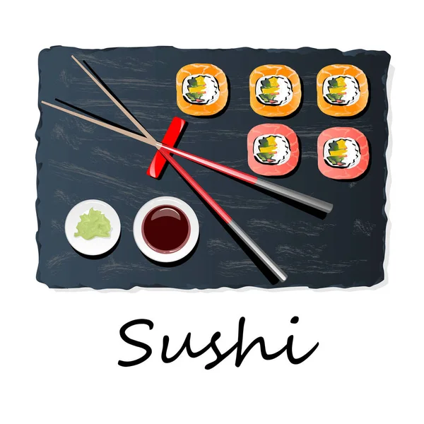 Nigiri Sush Seti Ilustración Aislada Vista Superior — Vector de stock