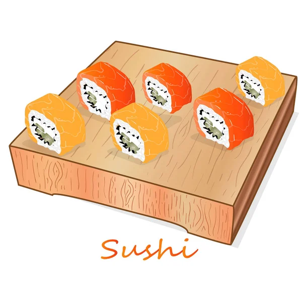 Ilustração Sushi Rolo Com Salmão Camarão Abacate Queijo Creme Menu —  Vetores de Stock