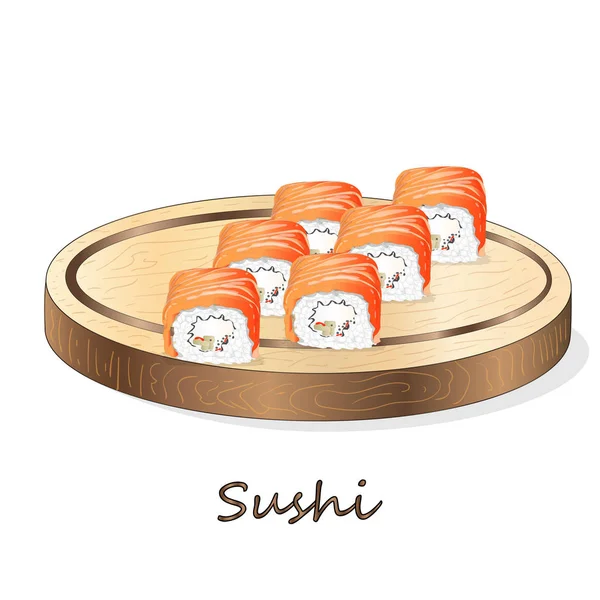 Illustration Sushis Roulés Saumon Crevette Avocat Fromage Crème Menu Sushi — Image vectorielle