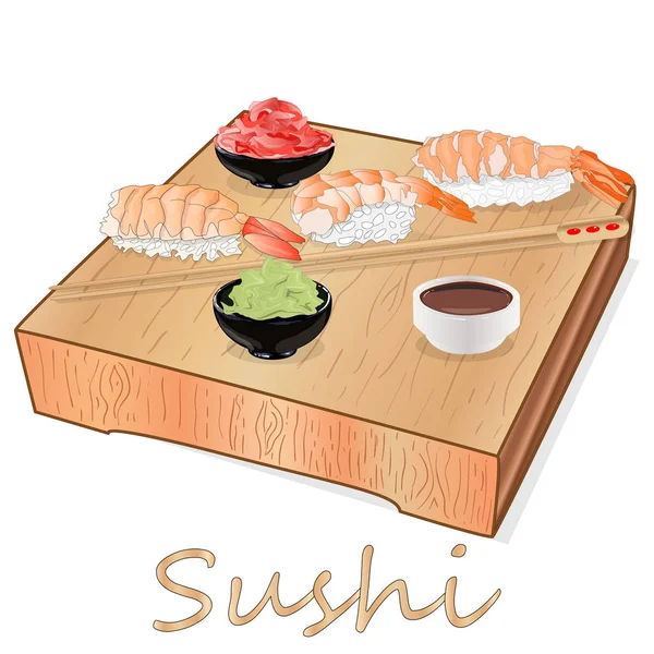 Illustration Rulla Sushi Med Lax Räkor Avokado Grädde Ost Sushi — Stock vektor