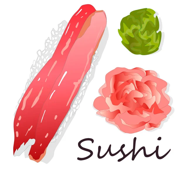 Sushi Set Isolated White Top View — Stock Vector