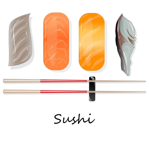 Nigiri Sushi Ilustración Sobre Fondo Oscuro Aislado Vista Superior — Vector de stock