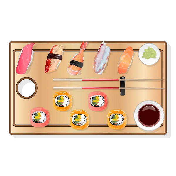 Nigiri Sush Seti Illustration Isolée Vue Dessus — Image vectorielle