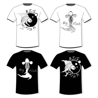Tipografi şortlar, hoodies yazdırma. İzole. Vektör çizim. Balık.