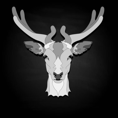 Stilize geyik baş vektör tek renkli illüstrasyon izole siyah arka plan üzerine