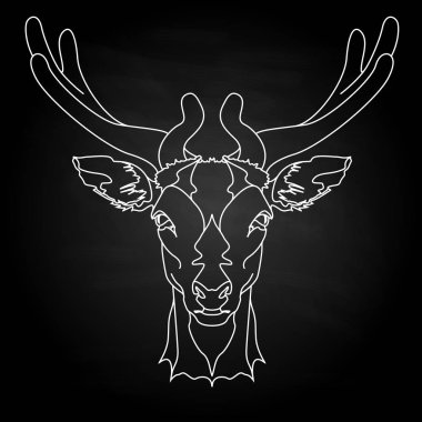Stilize geyik baş vektör tek renkli illüstrasyon izole siyah arka plan üzerine