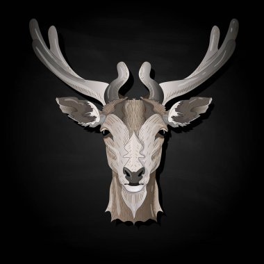 Siyah arka plan üzerine izole stilize geyik baş vektör çizim