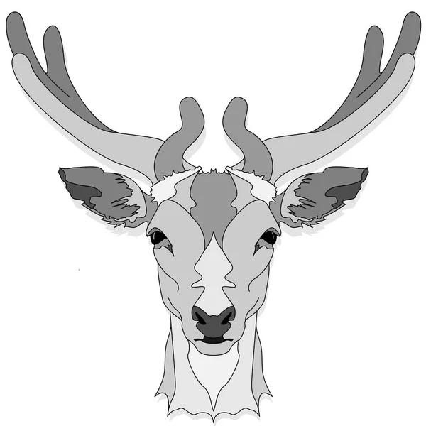 Stylized Deer Head Vector Monochrome Illustration Isolated White Background — Stock Vector