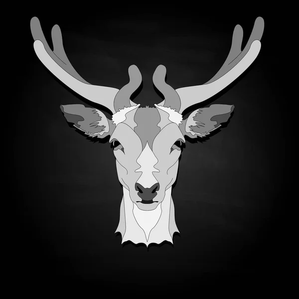 Stylized Deer Head Vector Monochrome Illustration Isolated Black Background — Stock Vector
