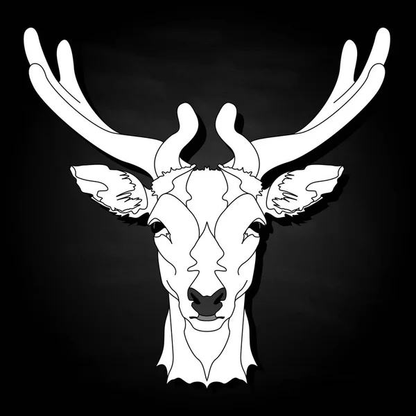 在黑色背景查出的风格化鹿头向量单色例证 — 图库矢量图片