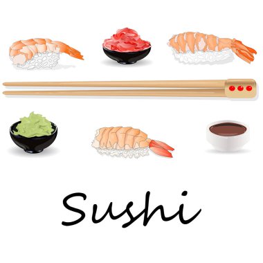 Nigiri suşi illüstrasyon izole beyaz bir arka plan üzerinde