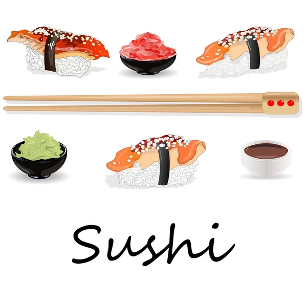 Nigiri Sushi Illustration Vit Bakgrund Isolerade — Stockfoto