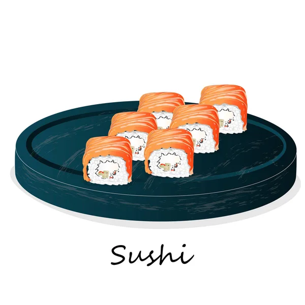 Ilustrace sushi roll s losos, krevety, avokádo, krém ch — Stock fotografie