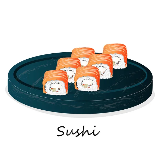 Illustration von Rollsushi mit Lachs, Garnelen, Avocado, Sahne — Stockfoto