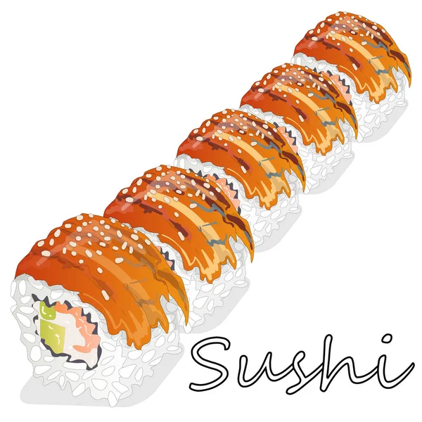 Illustration Von Philadelphia Roll Sushi Mit Lachs Garnelen Avocado Frischkäse — Stockfoto