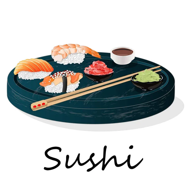 Illustration Rulla Sushi Med Lax Räkor Avokado Grädde Ost Sushi — Stockfoto