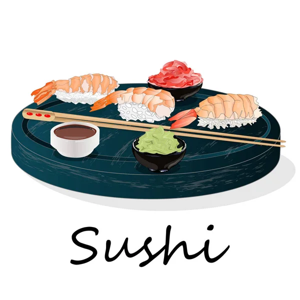 Ilustración Sushi Rollo Con Salmón Gambas Aguacate Queso Crema Menú — Foto de Stock