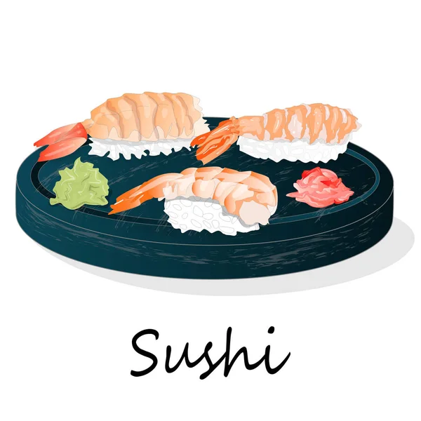 Ilustración Sushi Rollo Con Salmón Gambas Aguacate Queso Crema Menú —  Fotos de Stock