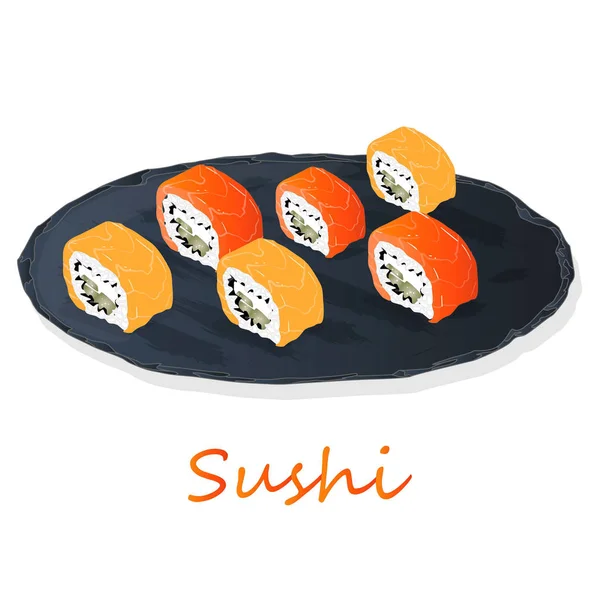 Ilustración Sushi Rollo Con Salmón Gambas Aguacate Queso Crema Menú — Foto de Stock
