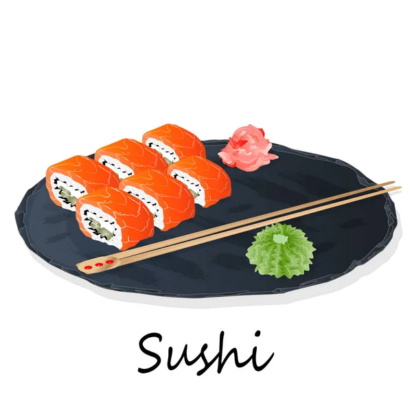 Illustrazione Sushi Roll Con Salmone Gamberetti Avocado Crema Formaggio Menù — Foto Stock