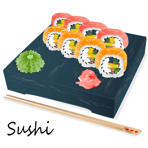 Ilustración Sushi Rollo Con Salmón Gambas Aguacate Queso Crema Menú — Foto de Stock