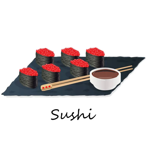 Illustration Rulla Sushi Med Lax Räkor Avokado Grädde Ost Sushi — Stockfoto