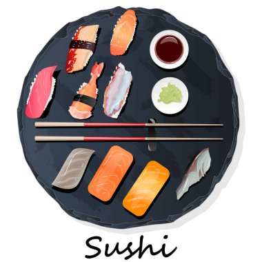 Nigiri şşş SETI illüstrasyon izole. Üstten görünüm.