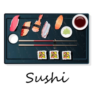 Nigiri şşş SETI illüstrasyon izole. Üstten görünüm.