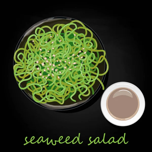 Traditional Japanese Chuka Seaweed Salad Illustration Isolated Black — Stock Photo, Image