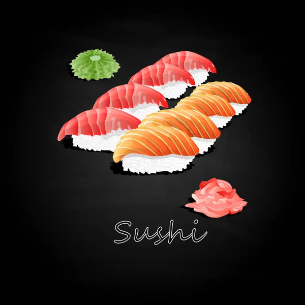 Nigiri Sushi Ilustrace Tmavém Pozadí Samostatný — Stock fotografie