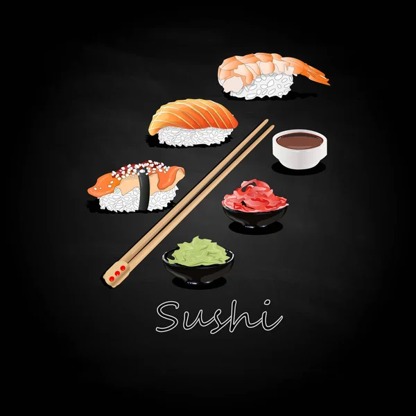 Nigiri Sushi Illustration Sur Fond Sombre Isolé — Photo