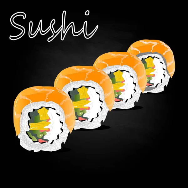 Nigiri Sushi Illusztráció Sötét Háttér Előtt Elszigetelt — Stock Fotó